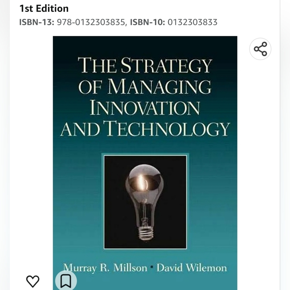 THE Strategy of Management Innovation and Technology Millson Wilemon. First Ed